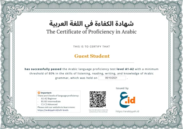Sertifikat tes bahasa Arab